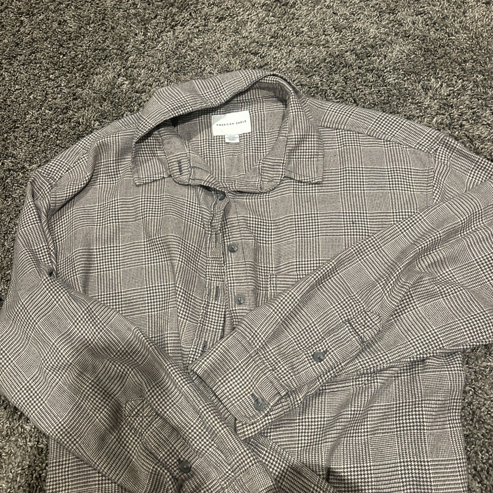 American Eagle Outfitters Tan and Black Button Down Shirt